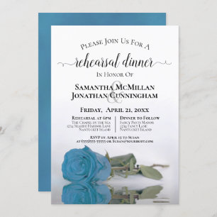 Turquoise Blue Roos Wedding Rehearsal Dinner Kaart