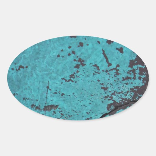 Turquoise Blue Rusted Ovale Sticker (Voorkant)