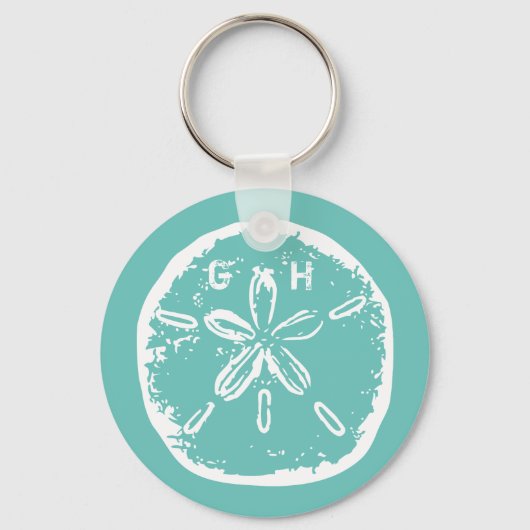Turquoise blue Sand-dollarmonogram sleutelhanger (Voorkant)