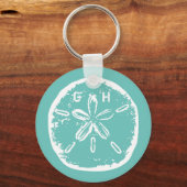 Turquoise blue Sand-dollarmonogram sleutelhanger (Voorkant)