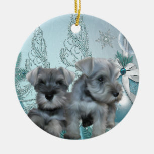 Turquoise Blue Schnauzer Chiots Ornement de Noël