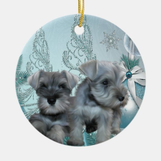 Turquoise Blue Schnauzer Chiots Ornement de Noël (Devant)