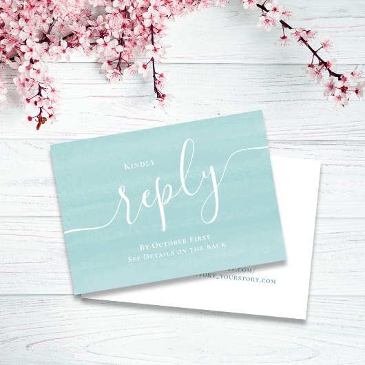 Turquoise Blue Script Wedding RSVP