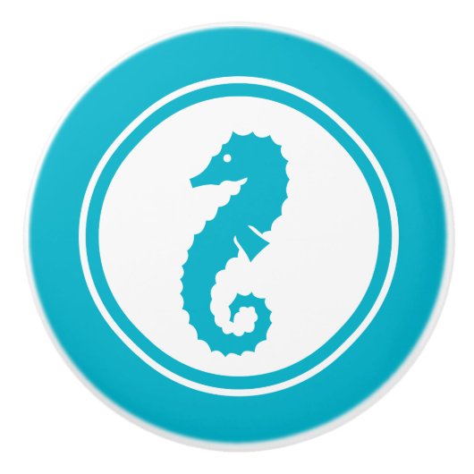 Turquoise Blue Seahorse Zee Creatkeramische knop (Voorkant)