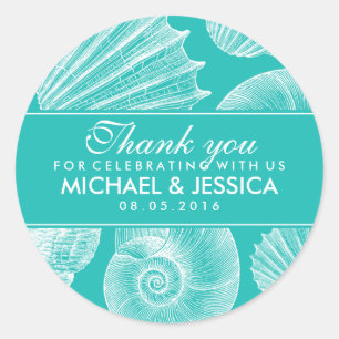 Turquoise Blue Seashell Wedding Bedankt Sticker