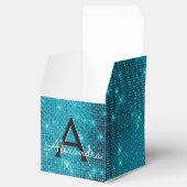 Turquoise Blue Shimmer Monogram - Jouw naam toevoe Bedankdoosjes (Geopend)