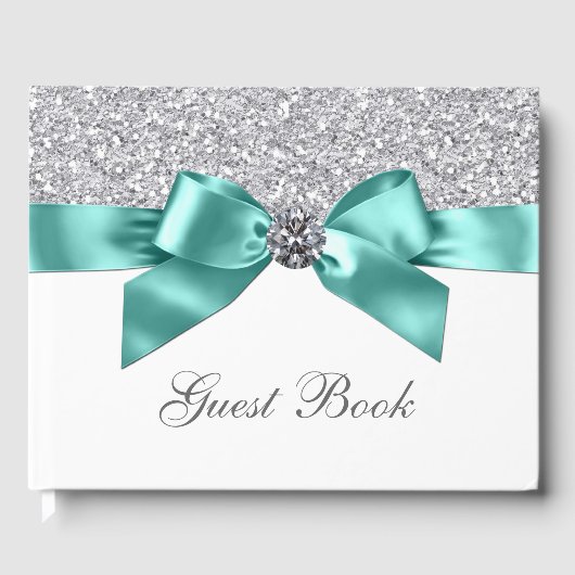 Turquoise Blue Silver Anniversaire Mariage Livre d (Recto)