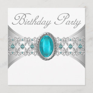 Turquoise Blue Silver Birthday Party Kaart