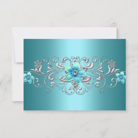 Turquoise Blue Silver Floral RSVP (Dos)