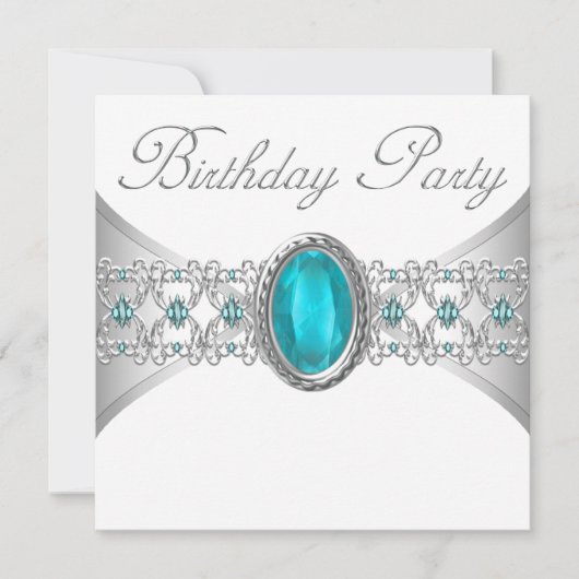 Turquoise Blue Silver Invitations de fête d'annive (Devant)