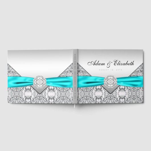 Turquoise Blue Silver Mariage Livre d'hôtes (Complet)