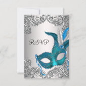 Turquoise Blue Silver Masquerade Party RSVP (Devant)