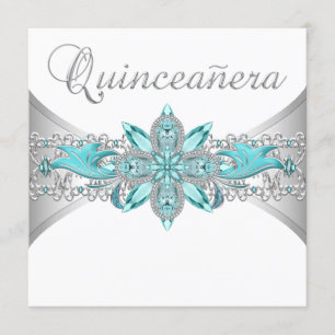 Turquoise Blue Silver Quinceanera Kaart