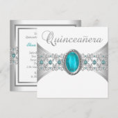 Turquoise Blue Silver Quinceanera Uitnodigingen (Voorkant / Achterkant)
