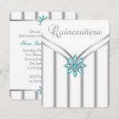 Turquoise Blue Silver Quinceanera Uitnodigingen (Voorkant / Achterkant)