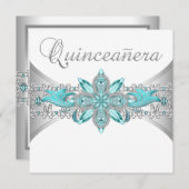 Turquoise Blue Silver Quinceanera Uitnodigingen (Voorkant / Achterkant)