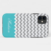 Turquoise Blue Silvery Glitter Chevron Pattern Case-Mate iPhone Case (Achterkant (horizontaal))