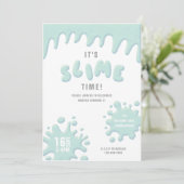 Turquoise blue slime party-uitnodiging (Staand voorkant)