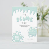 Turquoise blue slime party-uitnodiging (Staand voorkant)