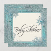 Turquoise Blue Snowflake Baby Shower Invitations (Devant / Derrière)