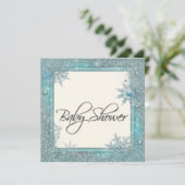 Turquoise Blue Snowflake Baby Shower Invitations (Debout devant)