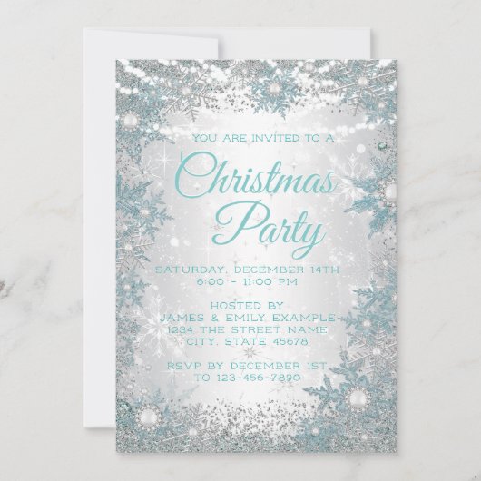 Turquoise Blue Snowflake Noël Invitations (Devant)