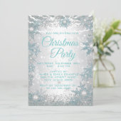 Turquoise Blue Snowflake Noël Invitations (Debout devant)