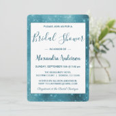 Turquoise Blue Sparkle Bruids Douche Uitnodiging (Staand voorkant)