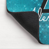 Turquoise Blue Sparkle Girly Monogram Naam Muismat (Hoek)
