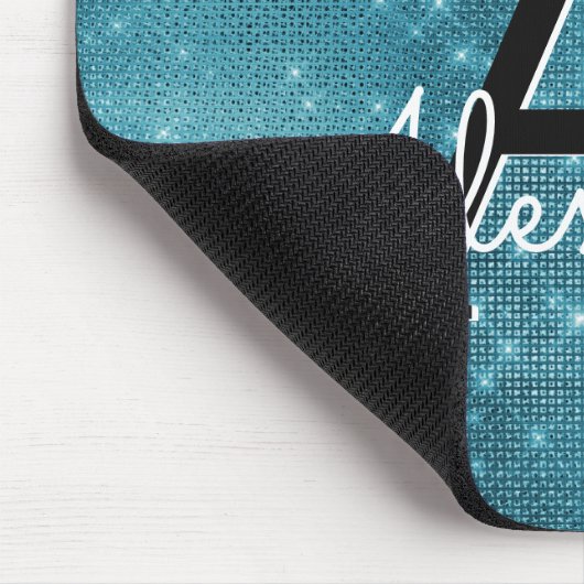 Turquoise Blue Sparkle Girly Monogram Naam Muismat (Hoek)