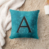 Turquoise Blue Sparkle Monogram Naam en Initiaal Kussen (Deken)