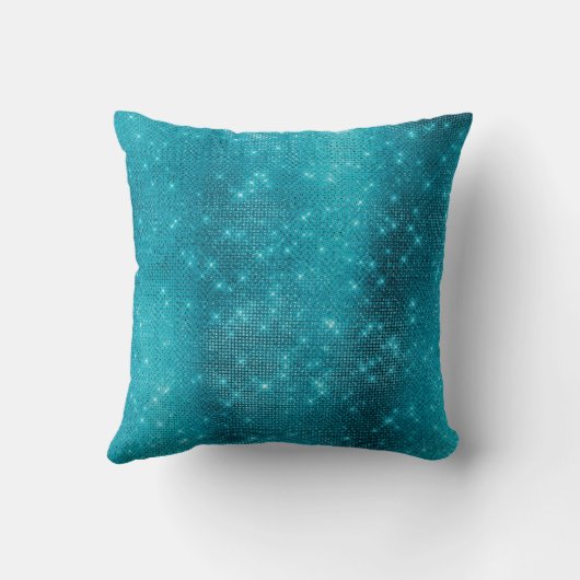 Turquoise Blue Sparkle Monogram Naam en Initiaal Kussen (Achterkant)