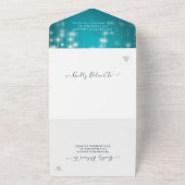 Turquoise Blue Sparkle String Lights Wedding RSVP All In One Uitnodiging (Buitenkant)