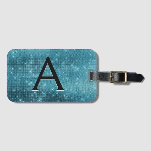 Turquoise Blue Sparkle Twinkle Sparkle Monogram Bagagelabel (Voorkant (horizontaal))