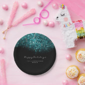 Turquoise Blue Sparkly Glitter Black White Holiday Papieren Bordje (Feest)