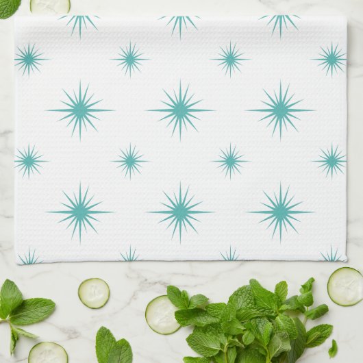 Turquoise Blue Starburst Pattern Mid-eeuwse Retro Theedoek (Gevouwen)