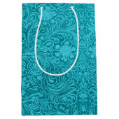Turquoise-Blue Suede Leather Floral Pattern Medium Cadeauzakje (Voorkant)