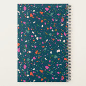 Turquoise Blue Terrazzo Planner avec nom et année (Dos)