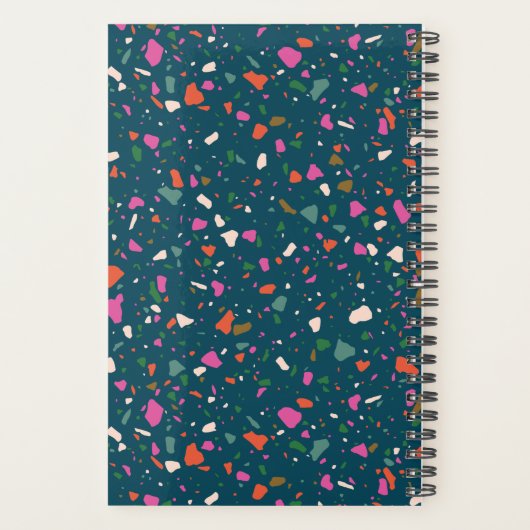 Turquoise Blue Terrazzo Planner avec nom et année (Dos)