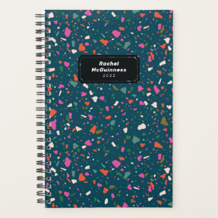Turquoise Blue Terrazzo Planner avec nom et année