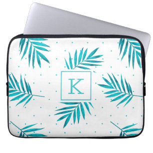 Turquoise-blue tropische bladpatroon laptop sleeve