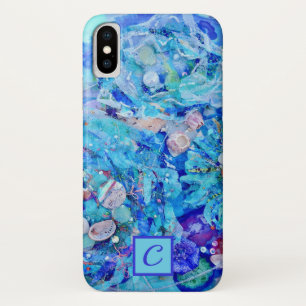 Turquoise Blue Underwater Monogram Textiel Art iPhone X Hoesje