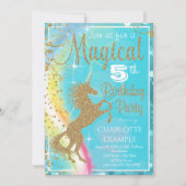 Turquoise Blue Unicorn Invitations de fête d'anniv (Devant)