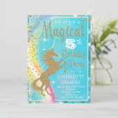 Turquoise Blue Unicorn Invitations de fête d'anniv (Debout devant)