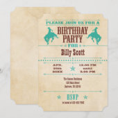 Turquoise Blue Vintage Cowboy Invitation Anniversa (Devant / Derrière)