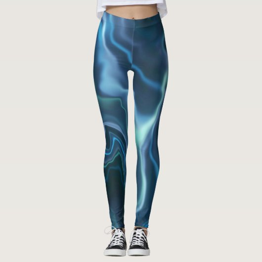 Turquoise & Blue Water Marbling Spandex Leggings (Voorkant)