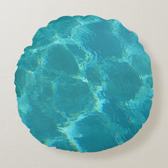 Turquoise Blue Water Round Accent Pillow Rond Kussen (Voorkant)