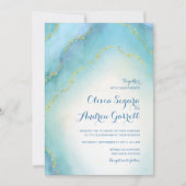 Turquoise Blue Waterverf Agate Wedding Invitation Kaart (Voorkant)