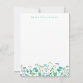 Turquoise Blue Waterverf Floral met naam Notitiekaartje (Voorkant)