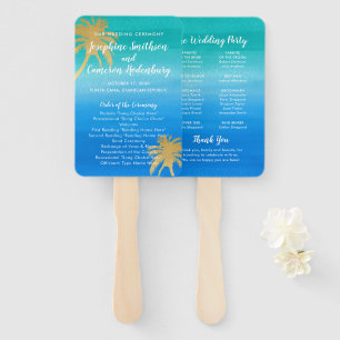 Turquoise Blue Waterverf Palm Tree Beach Weddensch Handwaaier